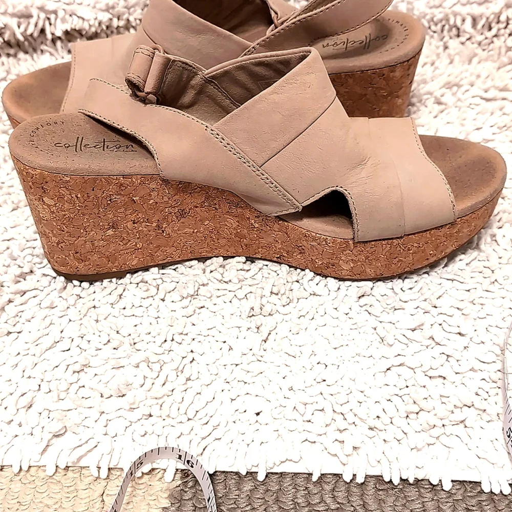 Clarks Annadel Nubuck Cork Platform Wedge Comfort Soft Sandals Heels Siz…
